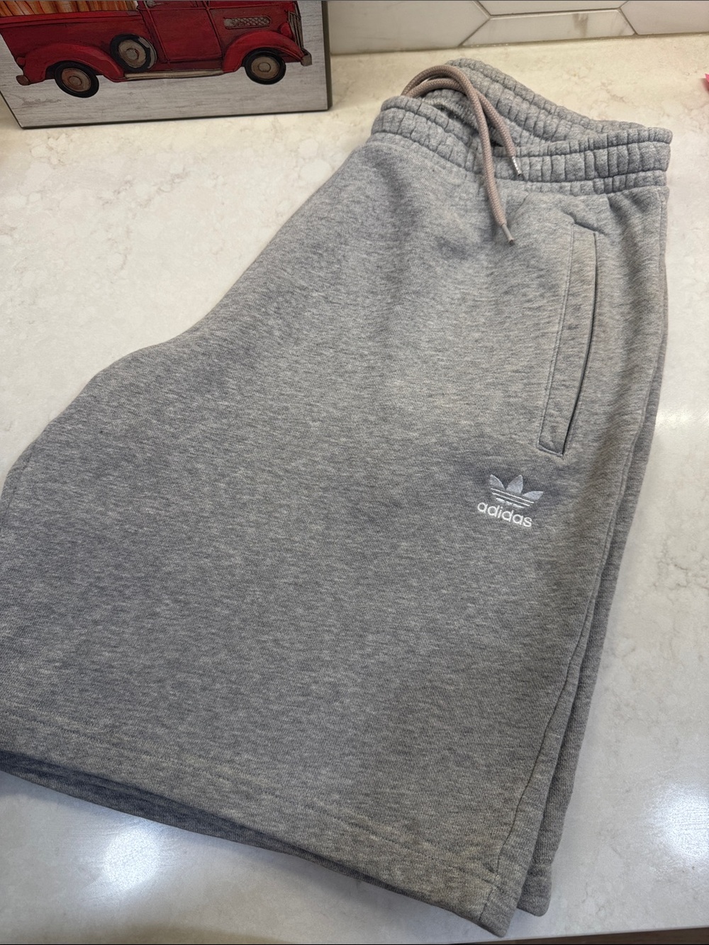 adidas Men’s Light Gray Fleece Athletic Shorts